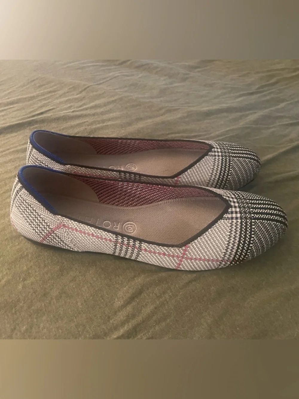 Rothy's Plaid Knit Ballet Flats in Black, White & Pink